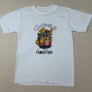 Vintage 80s San Francisco Cable Cats T-Shirt Super Shirts Single Stitch White M